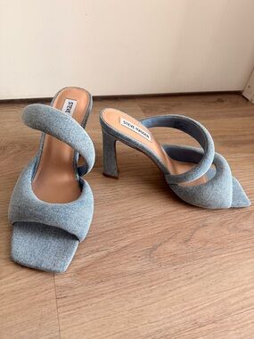 Steve Madden Denim Strappy High-Heel Mules